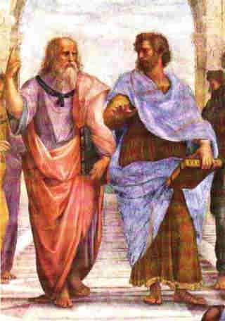 Aristotele (giovane) e Platone (anziano)